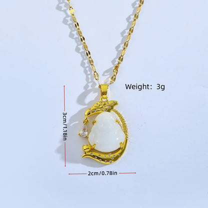 Casual Elegant Geometric Stainless Steel Plating Inlay Jade Zircon Gold Plated Pendant Necklace