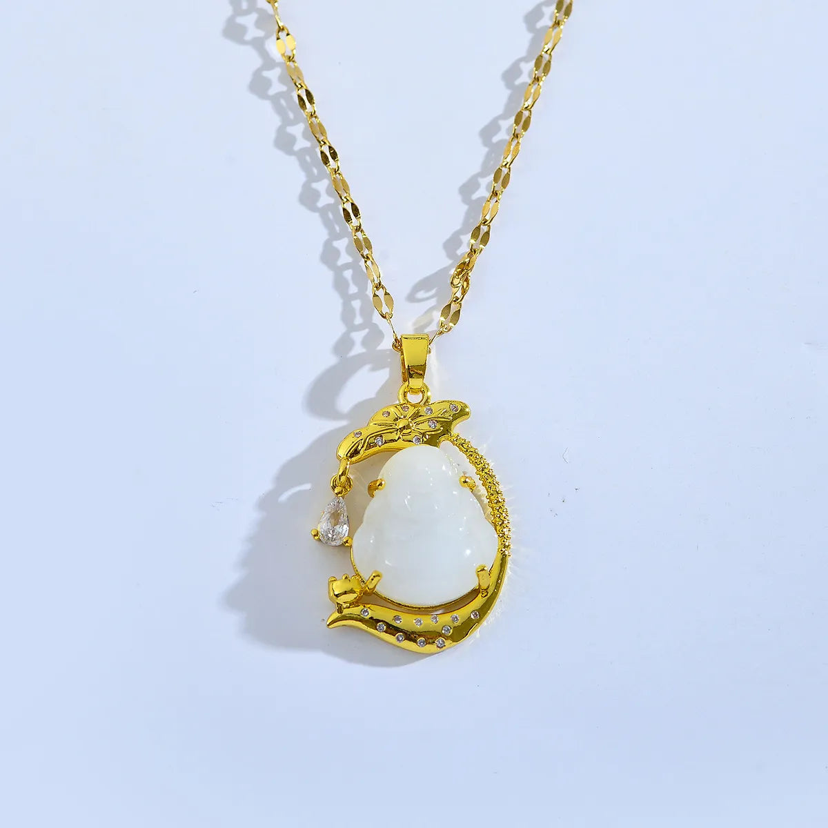 Casual Elegant Geometric Stainless Steel Plating Inlay Jade Zircon Gold Plated Pendant Necklace