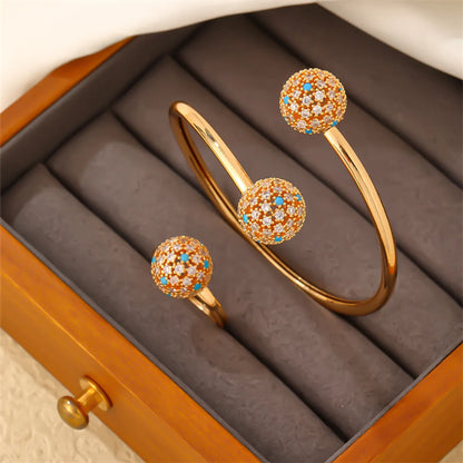 Casual Elegant Glam Geometric Round Copper Plating Inlay Zircon Gold Plated Rings Bracelets