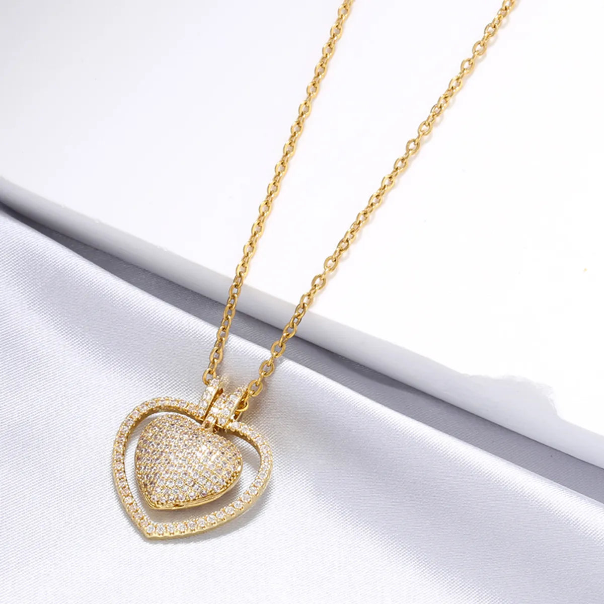 Casual Elegant Heart Shape Copper Plating Inlay Zircon 18k Gold Plated Necklace