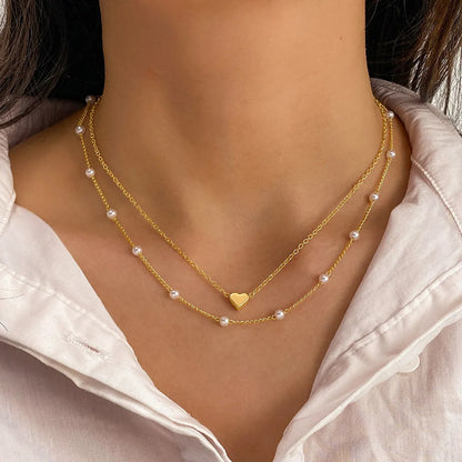 Casual Elegant Lady Geometric Alloy Plastic Layered Women'S Double Layer Necklaces Pendant Necklace