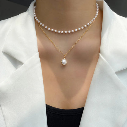 Casual Elegant Lady Geometric Alloy Plastic Layered Women'S Double Layer Necklaces Pendant Necklace