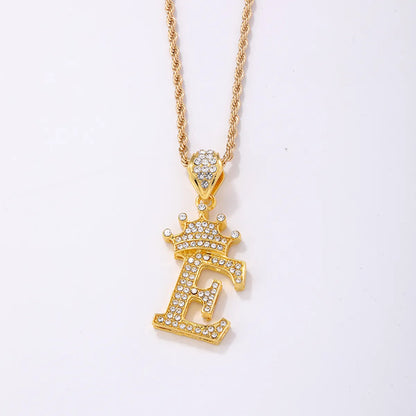 Casual Elegant Letter Crown Copper Plating Inlay Zircon Gold Plated Pendant Necklace