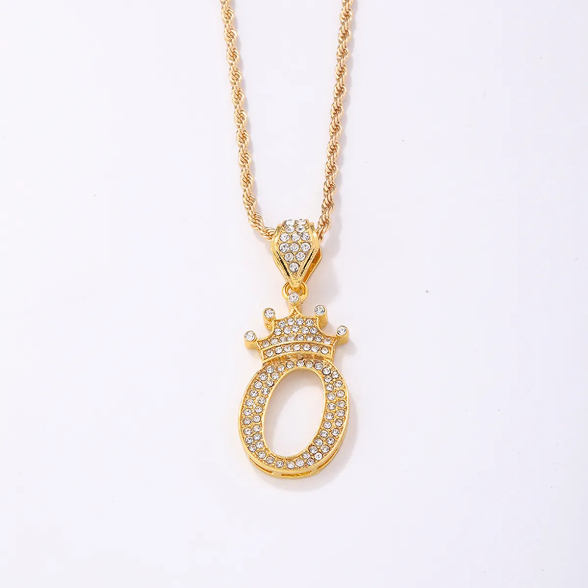 Casual Elegant Letter Crown Copper Plating Inlay Zircon Gold Plated Pendant Necklace