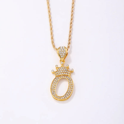 Casual Elegant Letter Crown Copper Plating Inlay Zircon Gold Plated Pendant Necklace