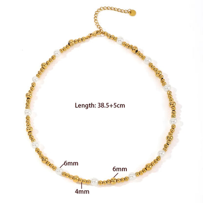 Casual Elegant Luxurious Round 302 Stainless Steel Imitation Pearl Wholesale Necklace