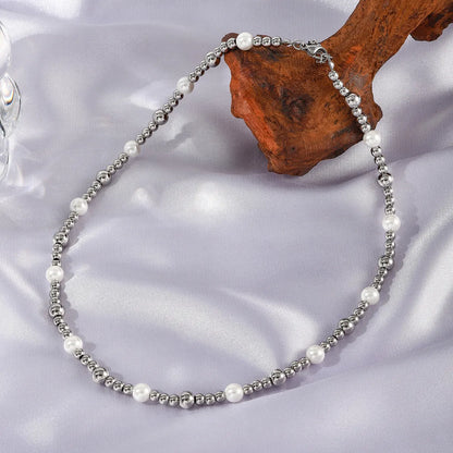 Casual Elegant Luxurious Round 302 Stainless Steel Imitation Pearl Wholesale Necklace