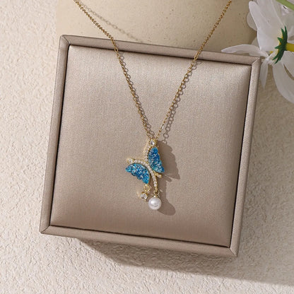 Casual Elegant Modern Style Butterfly Shell Zircon 304 Stainless Steel Alloy Wholesale Pendant Necklace