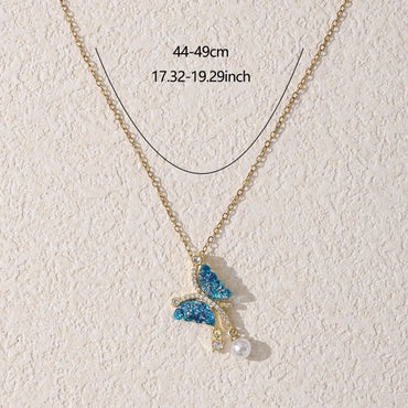 Casual Elegant Modern Style Butterfly Shell Zircon 304 Stainless Steel Alloy Wholesale Pendant Necklace