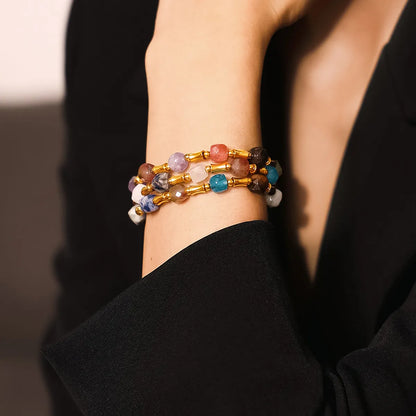 Casual Elegant Modern Style Geometric Agate Titanium Steel 18K Gold Plated Bracelets In Bulk