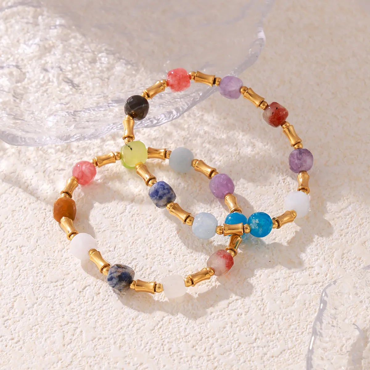 Casual Elegant Modern Style Geometric Agate Titanium Steel 18K Gold Plated Bracelets In Bulk