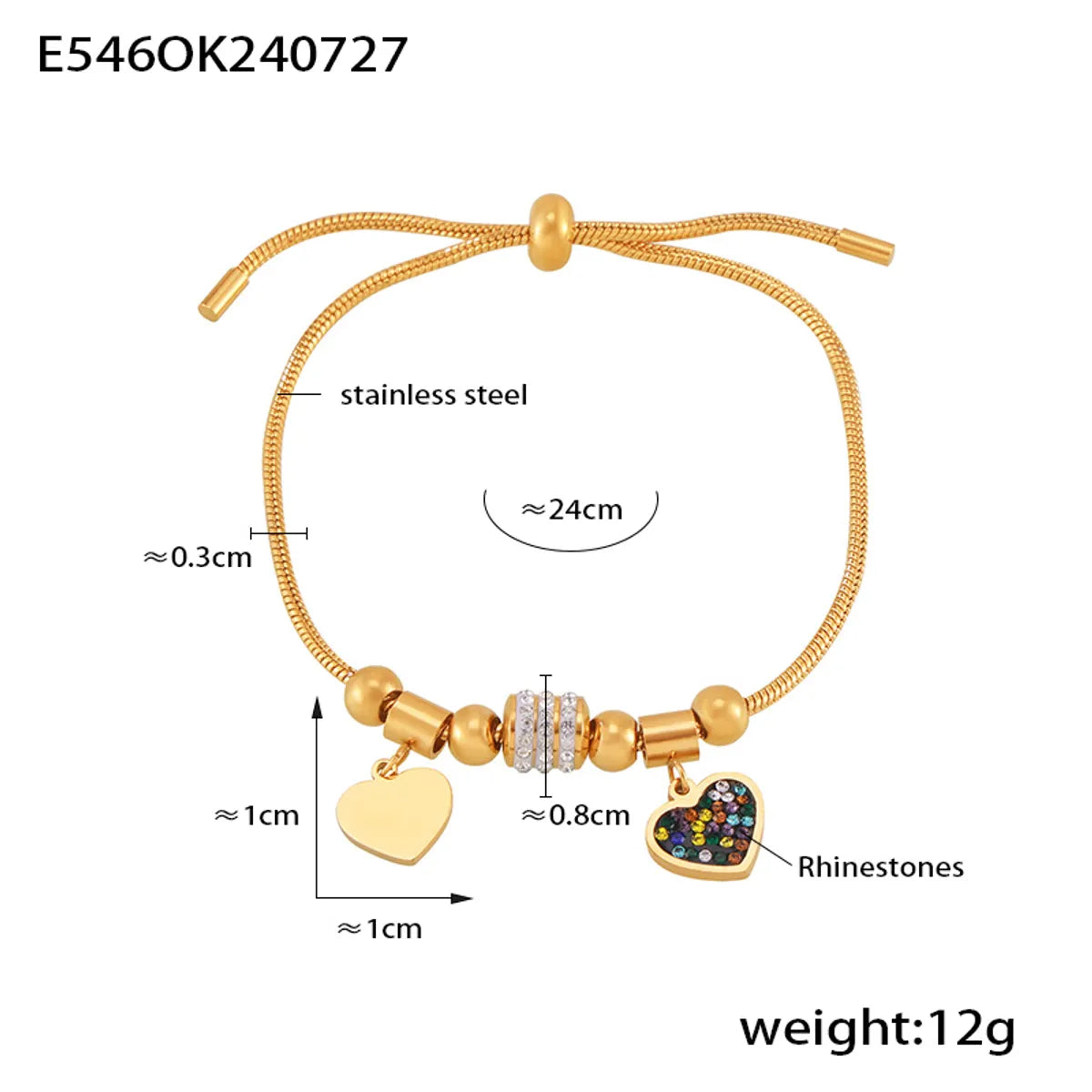 Casual Elegant Modern Style Heart Shape 304 Stainless Steel 18K Gold Plated Rhinestones Bracelets In Bulk