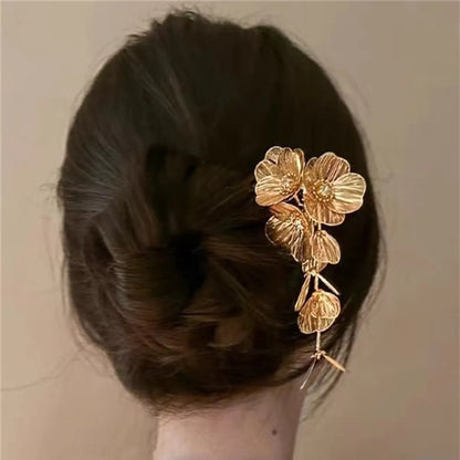 Casual Elegant Retro Flower Gold Plated Silver Plated Rhinestones Alloy Copper Wholesale Hair Clasp Earrings Necklace