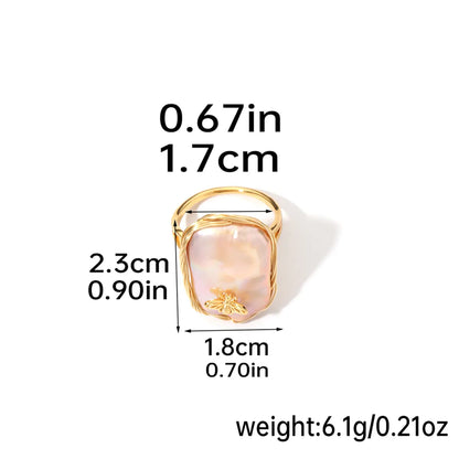 Casual Elegant Retro Pearl Copper Inlay Natural Stone Freshwater Pearl Agate 18k Gold Plated Open Rings