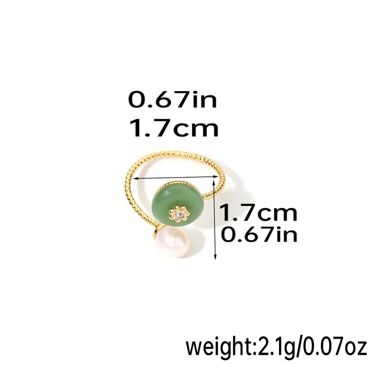 Casual Elegant Retro Pearl Copper Inlay Natural Stone Freshwater Pearl Agate 18k Gold Plated Open Rings