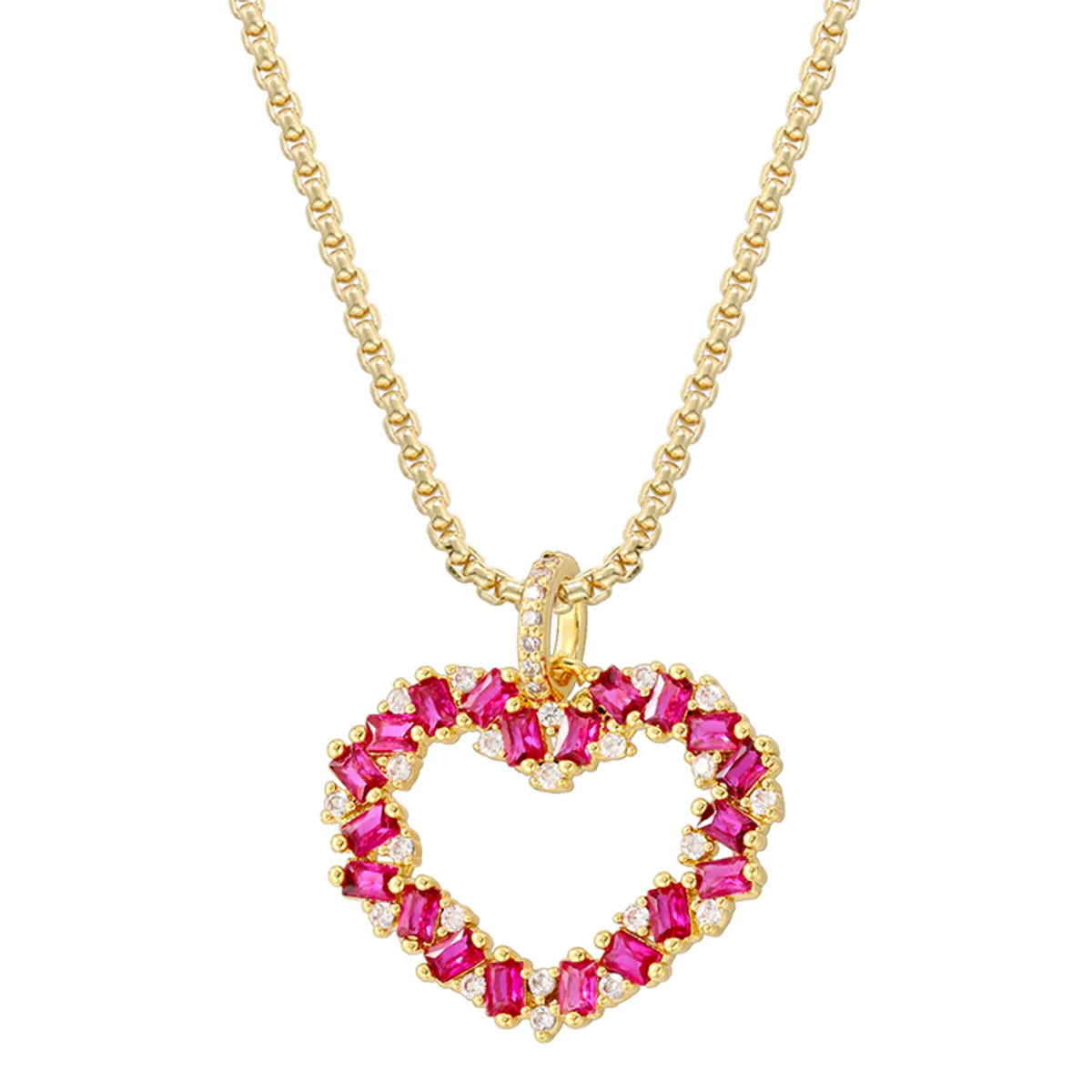 Casual Elegant Shiny Heart Shape Brass Inlay Zircon 18K Gold Plated Women'S Pendant Necklace