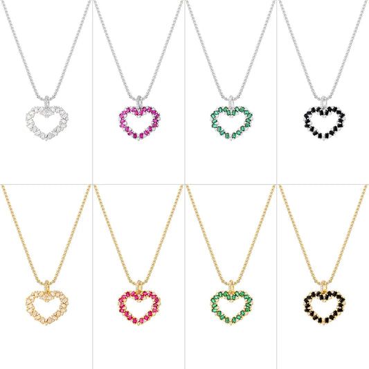 Casual Elegant Shiny Heart Shape Brass Inlay Zircon 18K Gold Plated Women'S Pendant Necklace