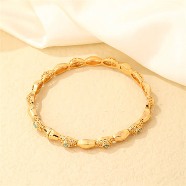 Casual Elegant Shiny Round Copper Plating Inlay Turquoise Zircon Gold Plated Bangle