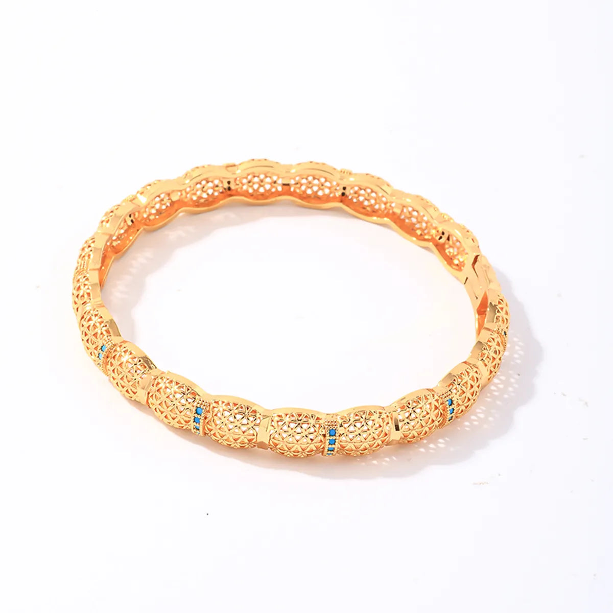 Casual Elegant Shiny Round Copper Plating Inlay Turquoise Zircon Gold Plated Bangle