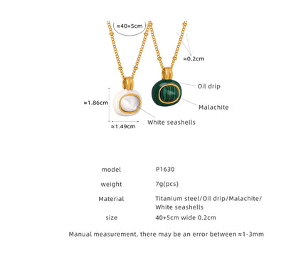 Casual Elegant Simple Style Color Block Malachite Shell Titanium Steel Plating Inlay Malachite Shell 18k Gold Plated Women's Pendant Necklace