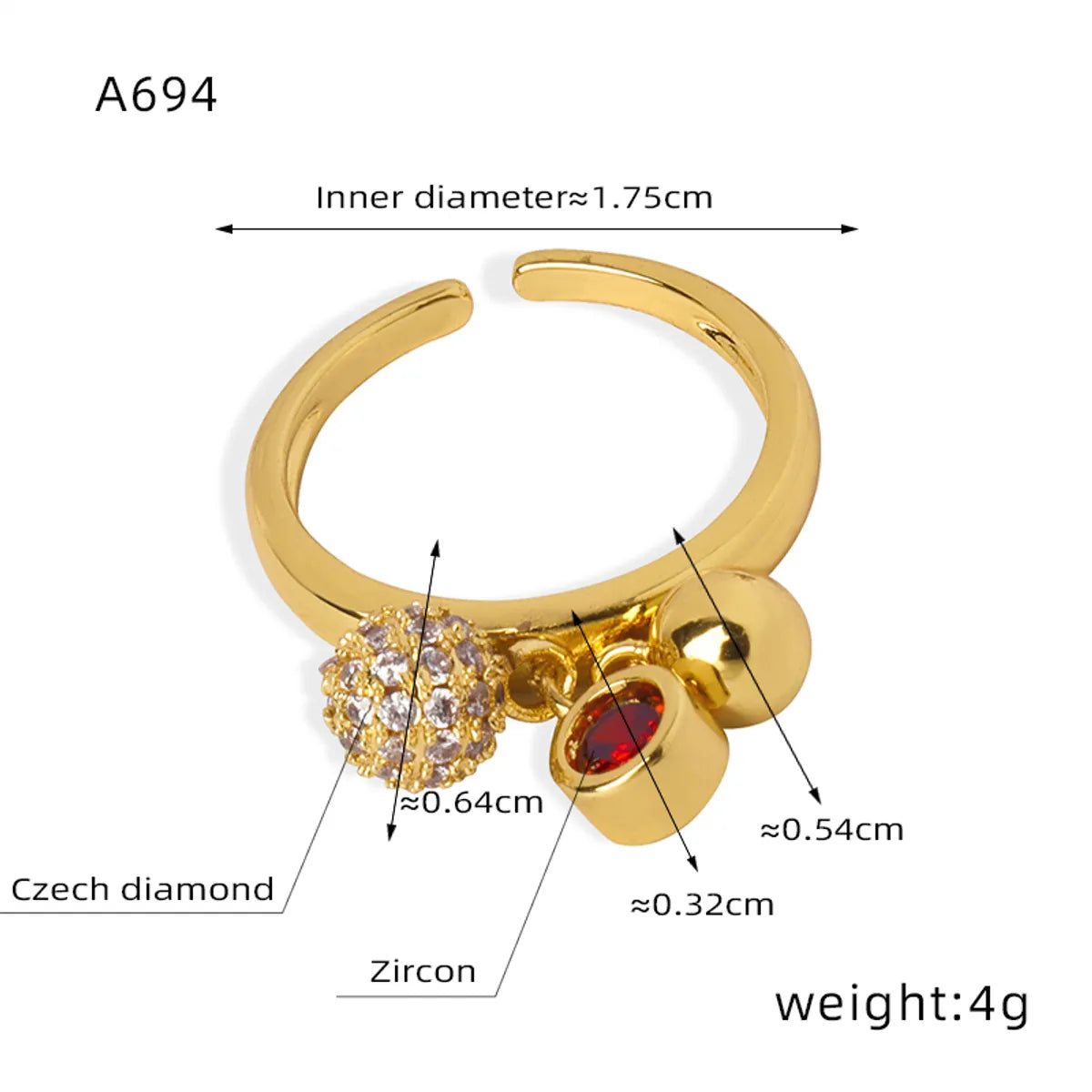 Casual Elegant Simple Style Geometric Copper Plating Inlay Artificial Diamond Zircon 18k Gold Plated Rings