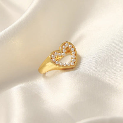 Casual Elegant Simple Style Heart Shape Imitation Pearl Copper Plating 18k Gold Plated Unisex Open Rings