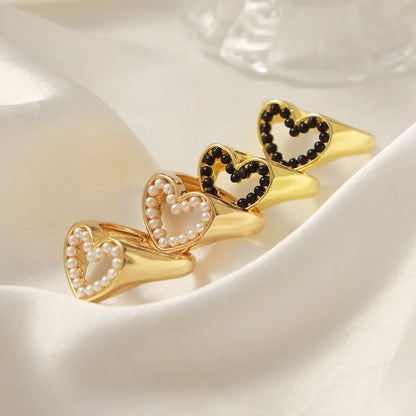 Casual Elegant Simple Style Heart Shape Imitation Pearl Copper Plating 18k Gold Plated Unisex Open Rings