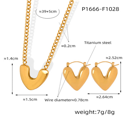 Casual Elegant Simple Style Heart Shape Titanium Steel Plating 18k Gold Plated Earrings Necklace