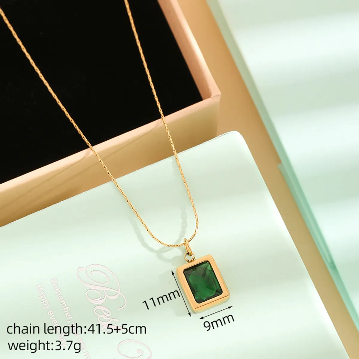 Casual Elegant Simple Style Rectangle Titanium Steel Plating Inlay Rhinestones 18k Gold Plated Pendant Necklace