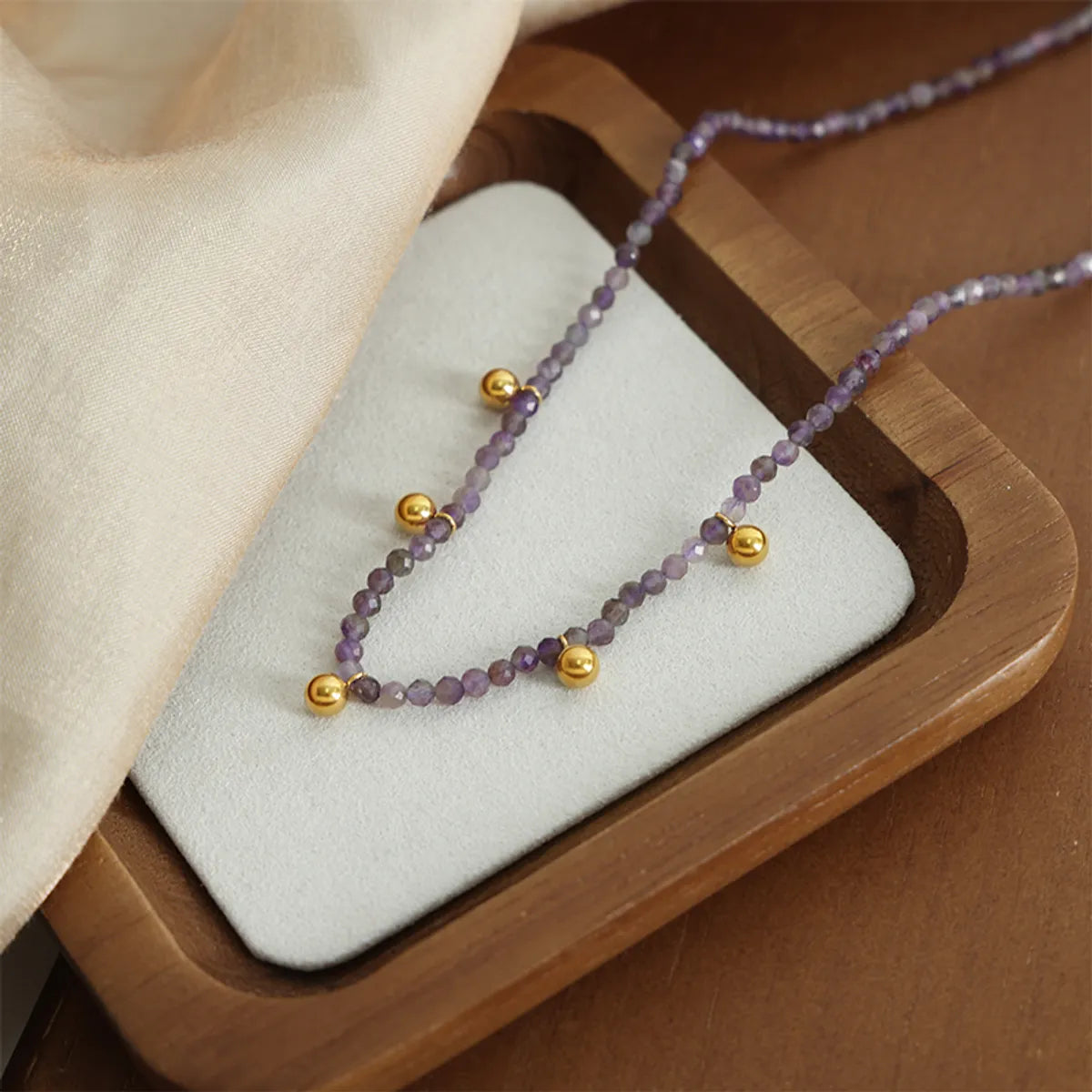 Casual Elegant Simple Style Round Natural Stone Titanium Steel Beaded Plating 18k Gold Plated Women's Necklace