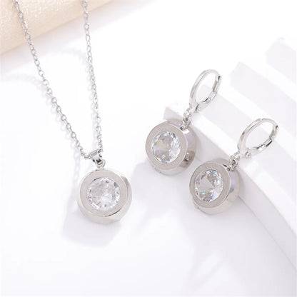 Casual Elegant Simple Style Round Star Copper Inlay Zircon Earrings Necklace