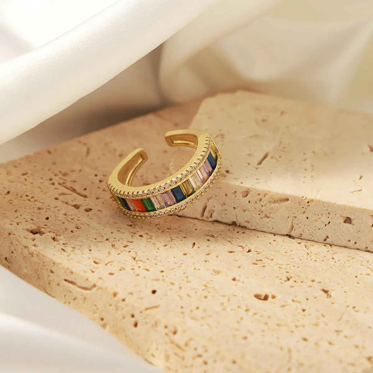 Casual Elegant Simple Style Solid Color Copper Plating Inlay Zircon 18k Gold Plated Open Rings