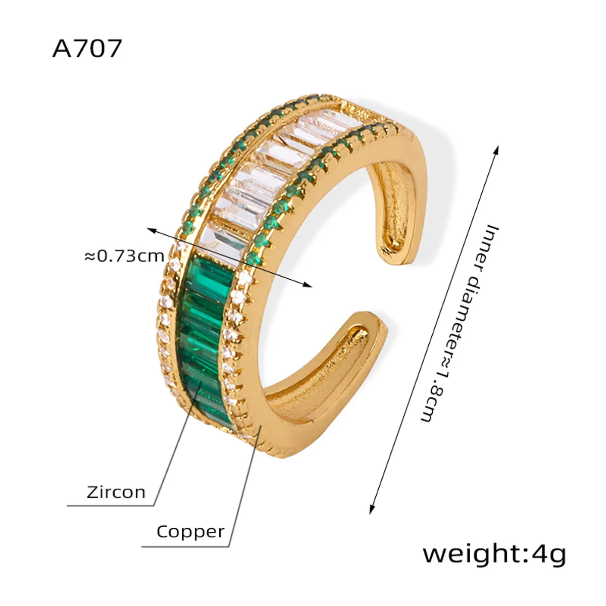 Casual Elegant Simple Style Solid Color Copper Plating Inlay Zircon 18k Gold Plated Open Rings