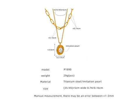 Casual Elegant Simple Style Solid Color Imitation Pearl Titanium Steel Layered Plating Inlay 18k Gold Plated Double Layer Necklaces