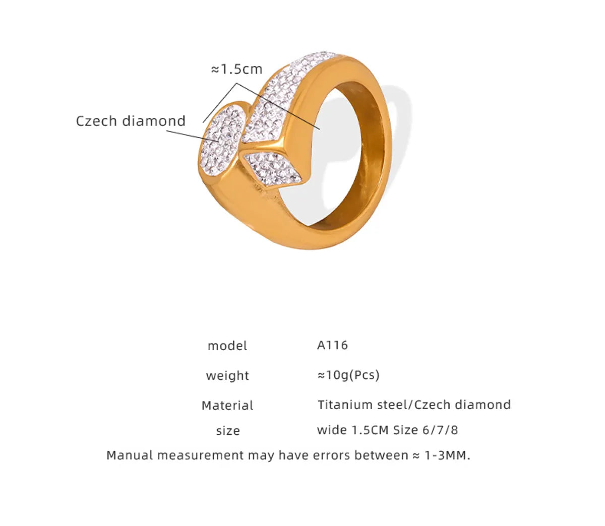 Casual Elegant Simple Style Solid Color Titanium Steel Asymmetrical Plating Inlay Artificial Diamond 18k Gold Plated Rings