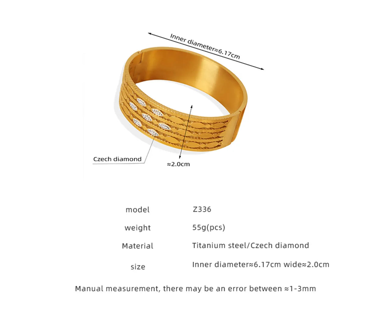 Casual Elegant Simple Style Solid Color Titanium Steel Plating Hollow Out Inlay Artificial Diamond 18k Gold Plated Bangle