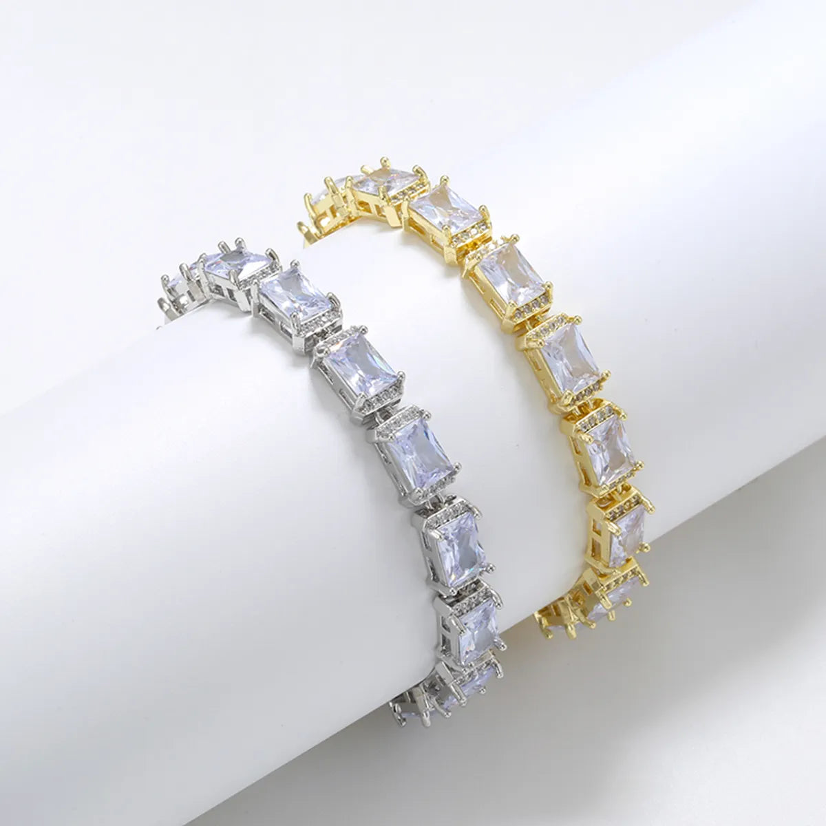 Casual Elegant Simple Style Square Oval Copper Plating Inlay Zircon 18k Gold Plated Bracelets