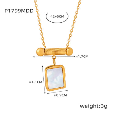 Casual Elegant Simple Style Square Titanium Steel Beaded Plating Inlay Shell 18k Gold Plated Pendant Necklace Necklace