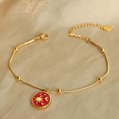 Casual Elegant Simple Style Sun Interstellar Moon Titanium Steel Enamel Plating 18k Gold Plated Bracelets