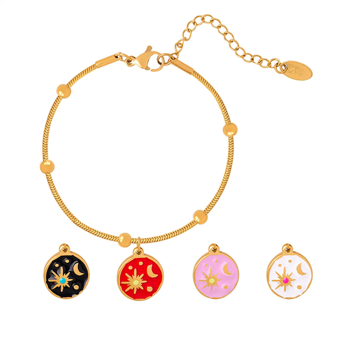 Casual Elegant Simple Style Sun Interstellar Moon Titanium Steel Enamel Plating 18k Gold Plated Bracelets