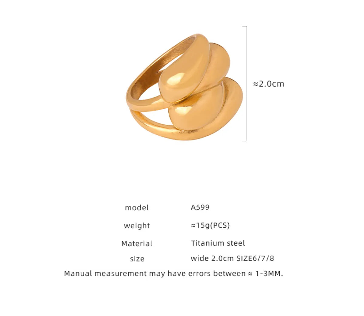 Wholesale Jewelry Casual Elegant Simple Style Water Droplets Titanium Steel 18K Gold Plated Plating Rings