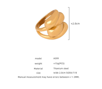 Wholesale Jewelry Casual Elegant Simple Style Water Droplets Titanium Steel 18K Gold Plated Plating Rings