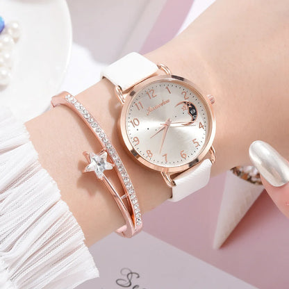 Casual Elegant Star Moon Buckle Quartz Women'S Watches