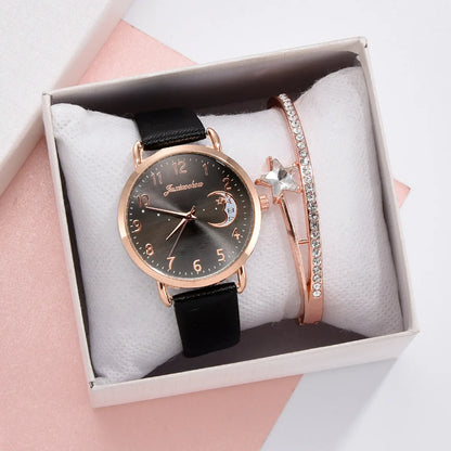 Casual Elegant Star Moon Buckle Quartz Women'S Watches