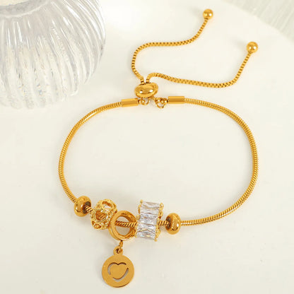 Casual Elegant Sweet Heart Shape 304 Stainless Steel 18K Gold Plated Zircon Bracelets In Bulk