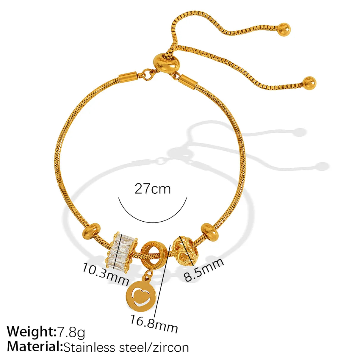 Casual Elegant Sweet Heart Shape 304 Stainless Steel 18K Gold Plated Zircon Bracelets In Bulk