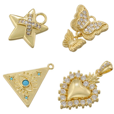 Casual Elegant Sweet Pentagram Heart Shape Butterfly Copper Plating Inlay Zircon 18k Gold Plated Charms