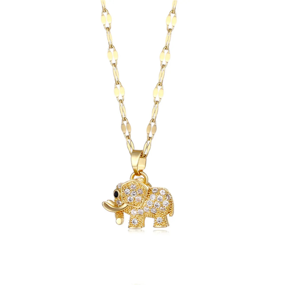 Casual Elephant Stainless Steel Plating Inlay Opal Zircon 18k Gold Plated Pendant Necklace