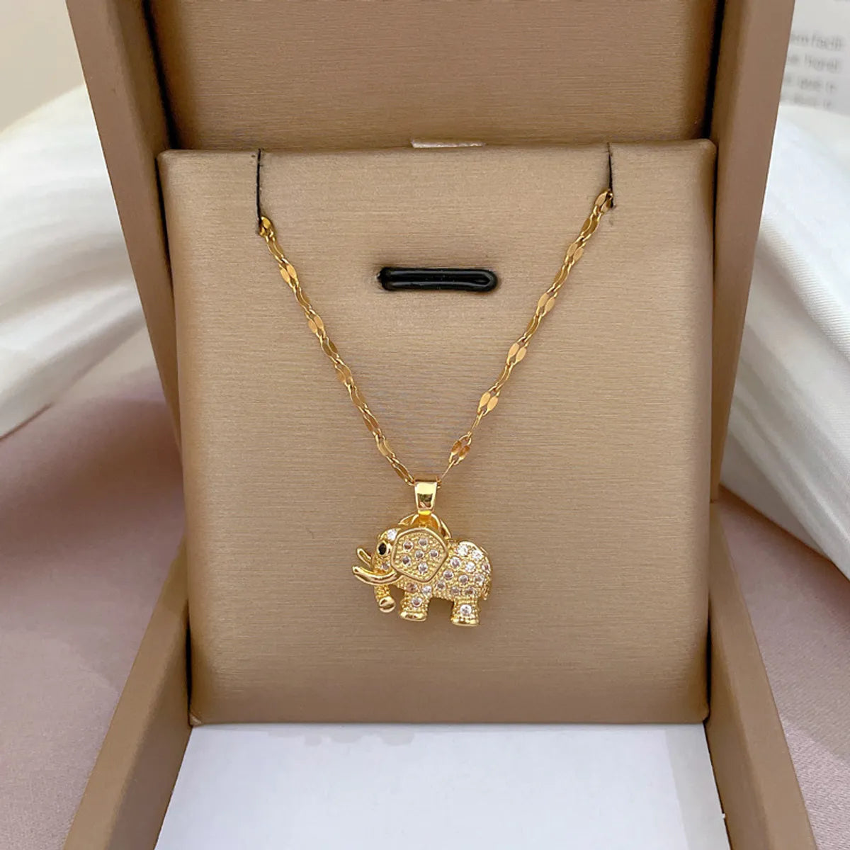 Casual Elephant Stainless Steel Plating Inlay Opal Zircon 18k Gold Plated Pendant Necklace