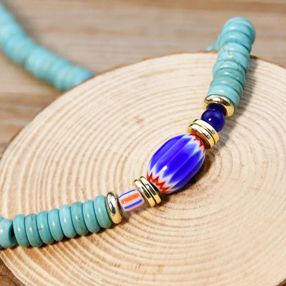 Casual Ethnic Style Geometric Turquoise Beaded Gold Plated Necklace